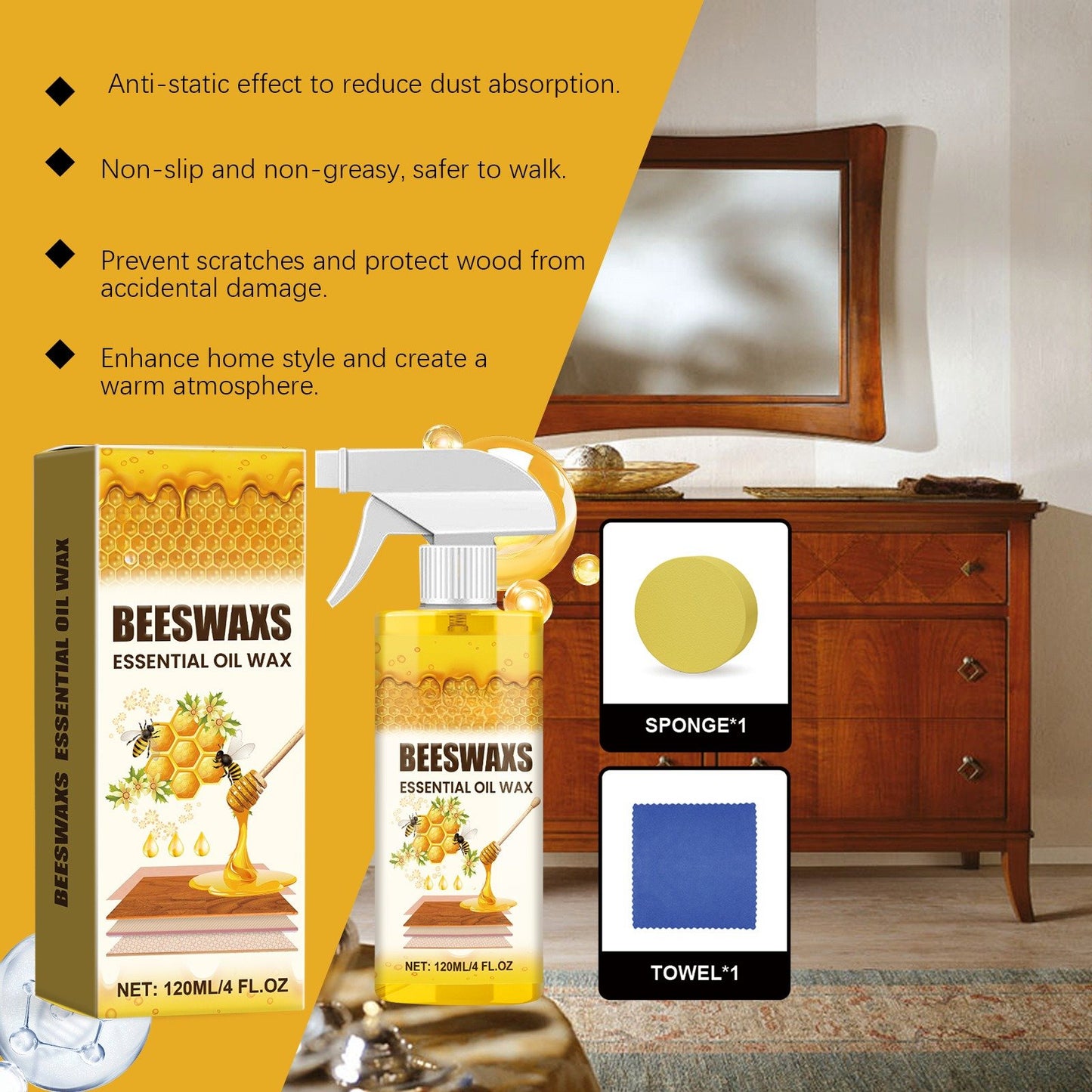 Beeswax Wood Polish Spray (120ml) – Natural Shine & Protection